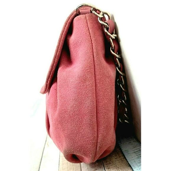 Ann Taylor DUST PINK GENUINE LEATHER SUEDE CHAIN STRAP SHOULDER BAG HANDBAG BOHO - Picture 4 of 11